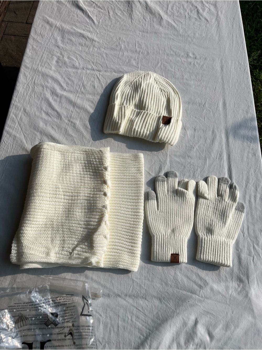 Cream Knit Winter Beanie, Gloves & Scarf Set - Men's Accessories